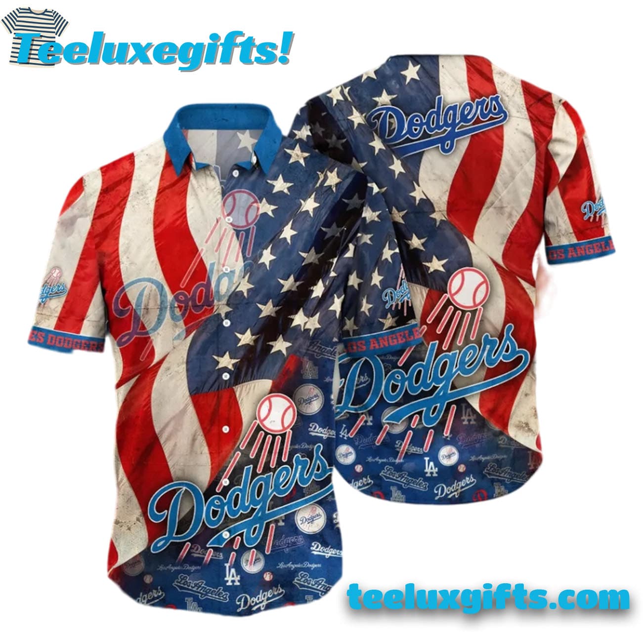 Los Angeles Dodgers American Flag Hawaiian Shirt