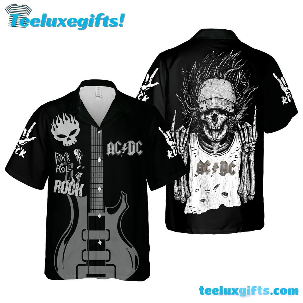 ACDC Awesome Skull Art Cuban Summer Aloha Hawaiian Shirt