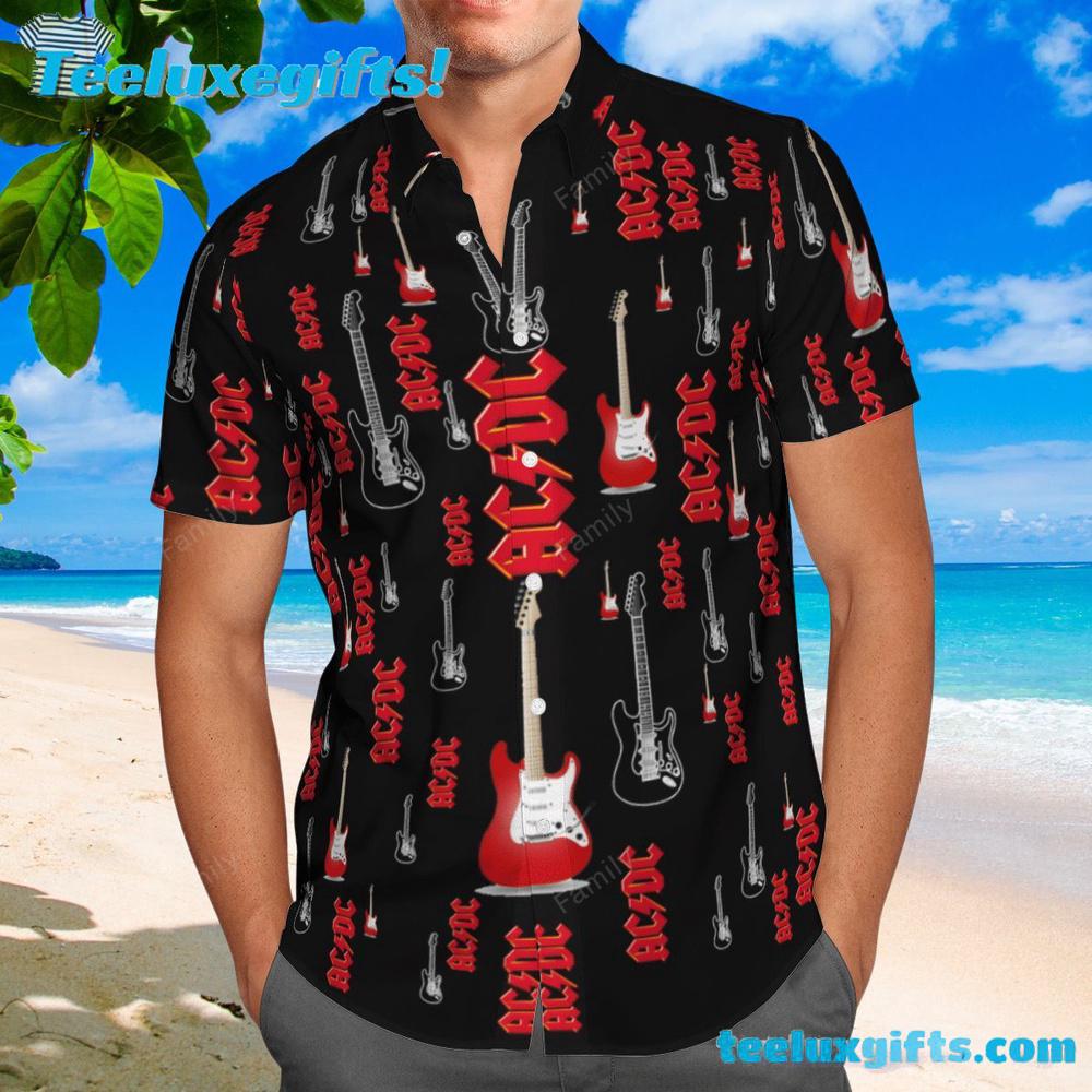ACDC Band Logo And Guitar Red Summer Aloha Hawaiian Shirt
