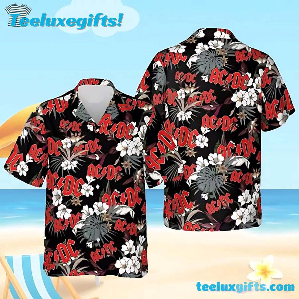 ACDC Black Floral Summer Aloha Hawaiian Shirt