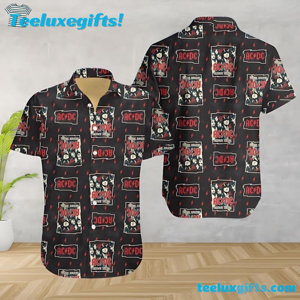 ACDC Hard Rock Album Cover Collage Summer Aloha Hawaiian Shirt