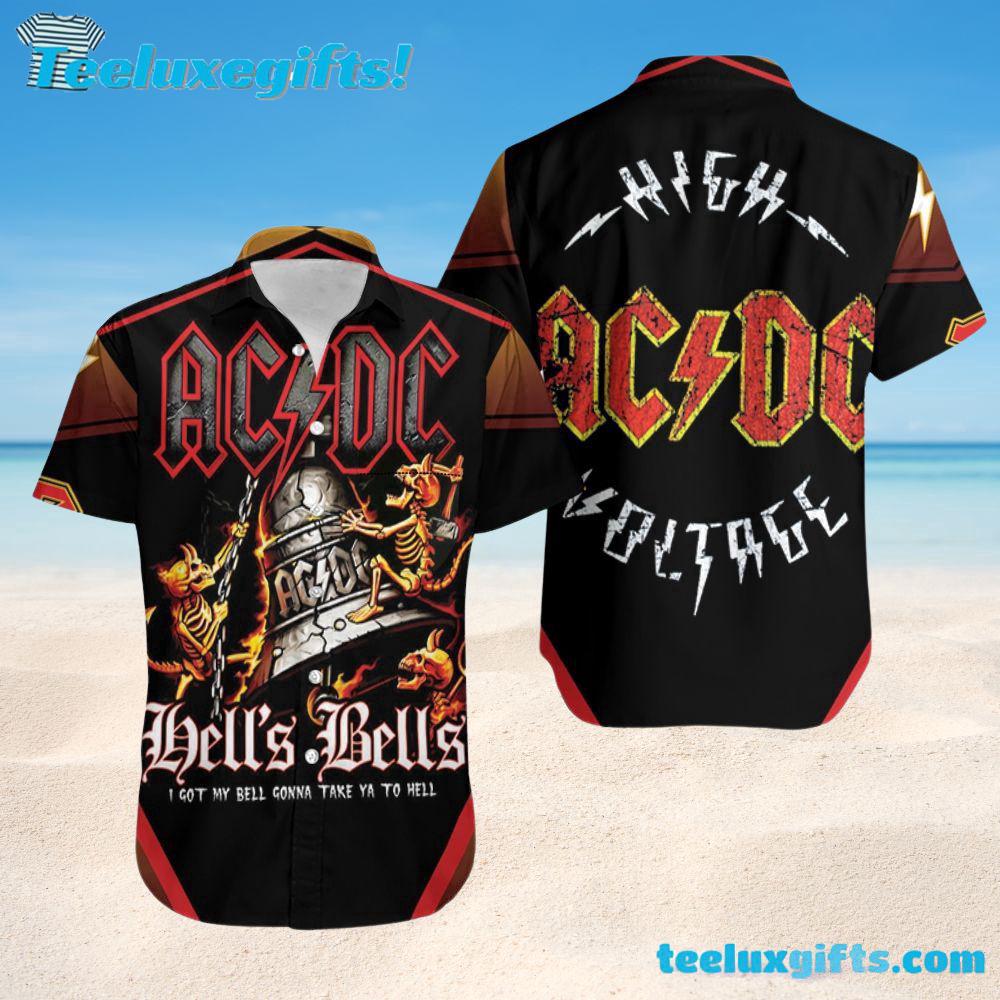 ACDC Hells Bells High Voltage Summer Aloha Hawaiian Shirt
