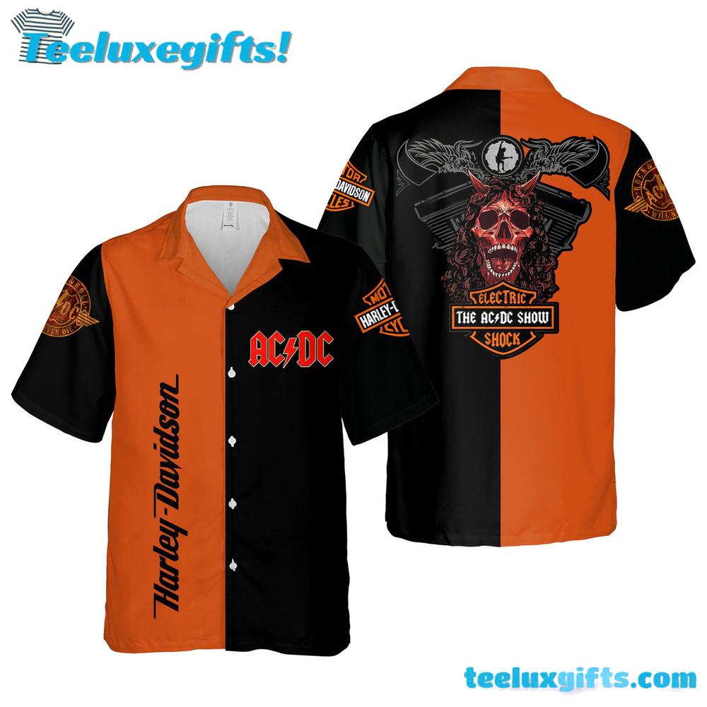 ACDC Rock Band X Harley Davidson Art Cuban Summer Aloha Hawaiian Shirt