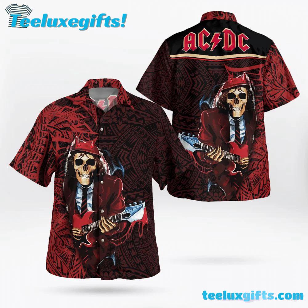 ACDC Skeleton Rocker Summer Aloha Hawaiian Shirt