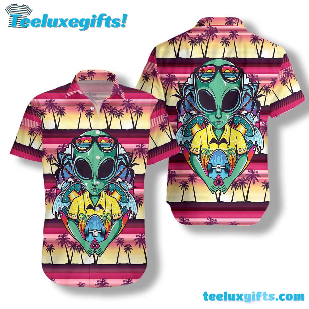 Alien With Skate Shirt For Men Hawaiian Shirt