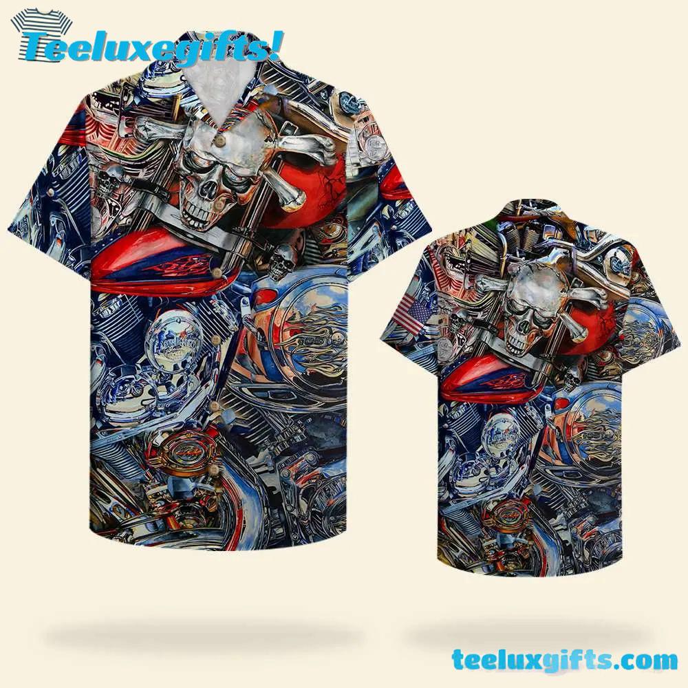 American Biker Pattern Unisex Hawaiian Shirt American Biker Pattern Unisex Hawaiian Shirt