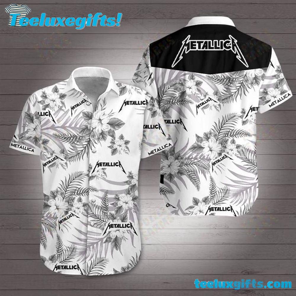 Black And While Metallica Floral Summer Aloha Hawaiian Shirt