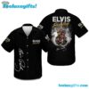 Black Elvis Hawaiian Shirt with Album Collage Guitar 3 Black Elvis Hawaiian Shirt with Album Collage Guitar
