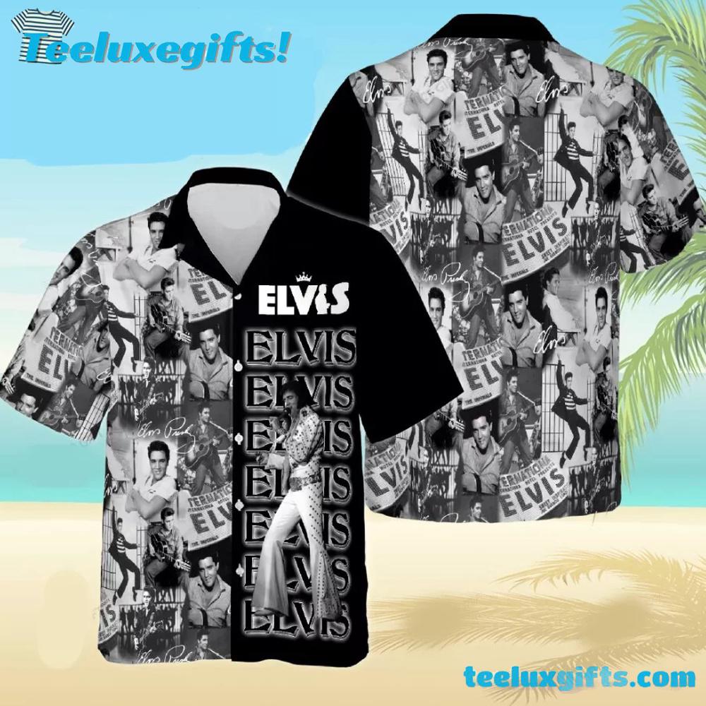 Black & White Elvis Extravaganza Summer Aloha Hawaiian Shirt