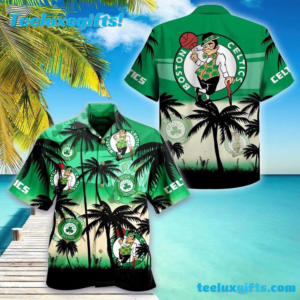 Boston Celtics Sunset Palm Aloha Hawaiian Shirt Boston Celtics Sunset Palm Aloha Hawaiian Shirt