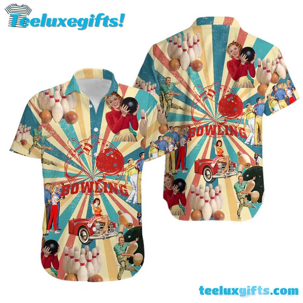 Bowling Hawaii Shirt Bowling Pins Palyer Vintage 1990 Hawaiian Shirt