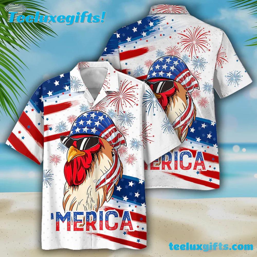 Chicken Hawaiian Shirts, Independence Day Funny Hawaii Shirt