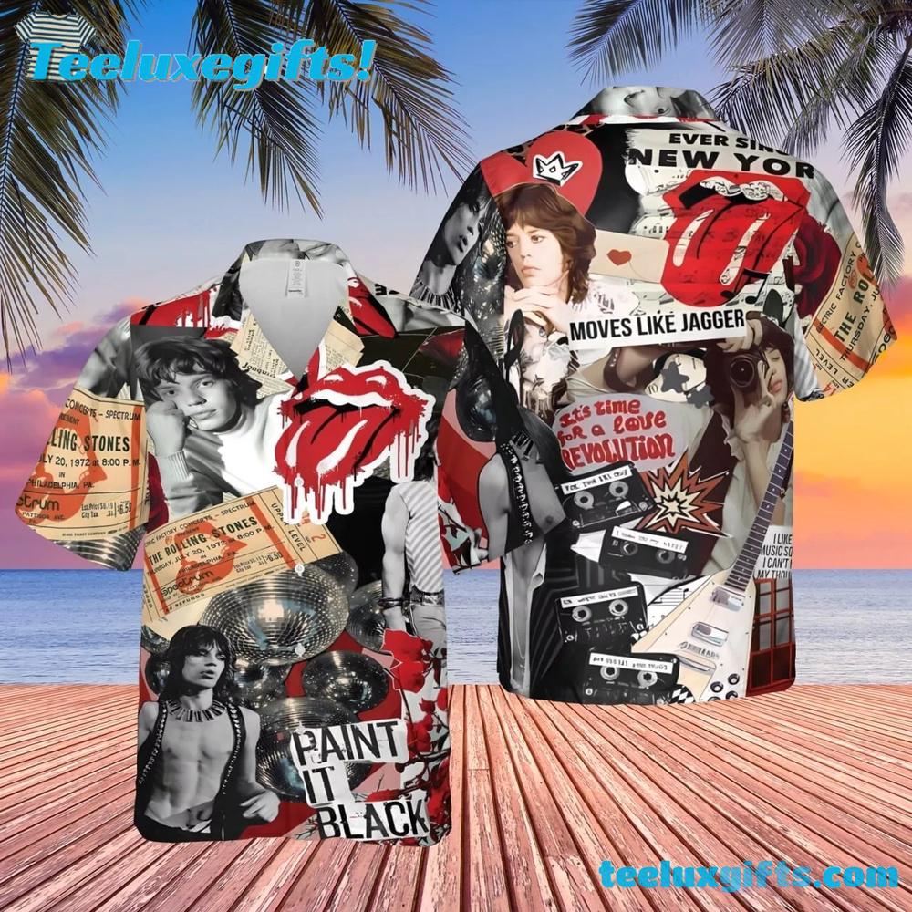Collage Style Rolling Stones Summer Aloha Hawaiian Shirt