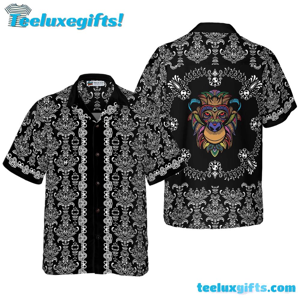 Colorful Monkey With Gothic Pattern Hawaiian Shirt Colorful Monkey With Gothic Pattern Hawaiian Shirt