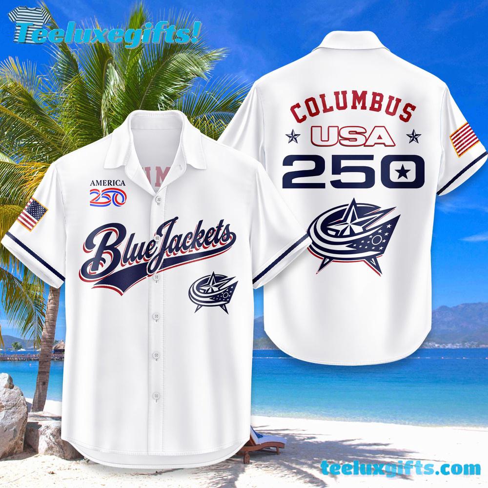 Columbus Blue Jackets USA Flag 250 Years Of Freedom Hawaiian Shirt