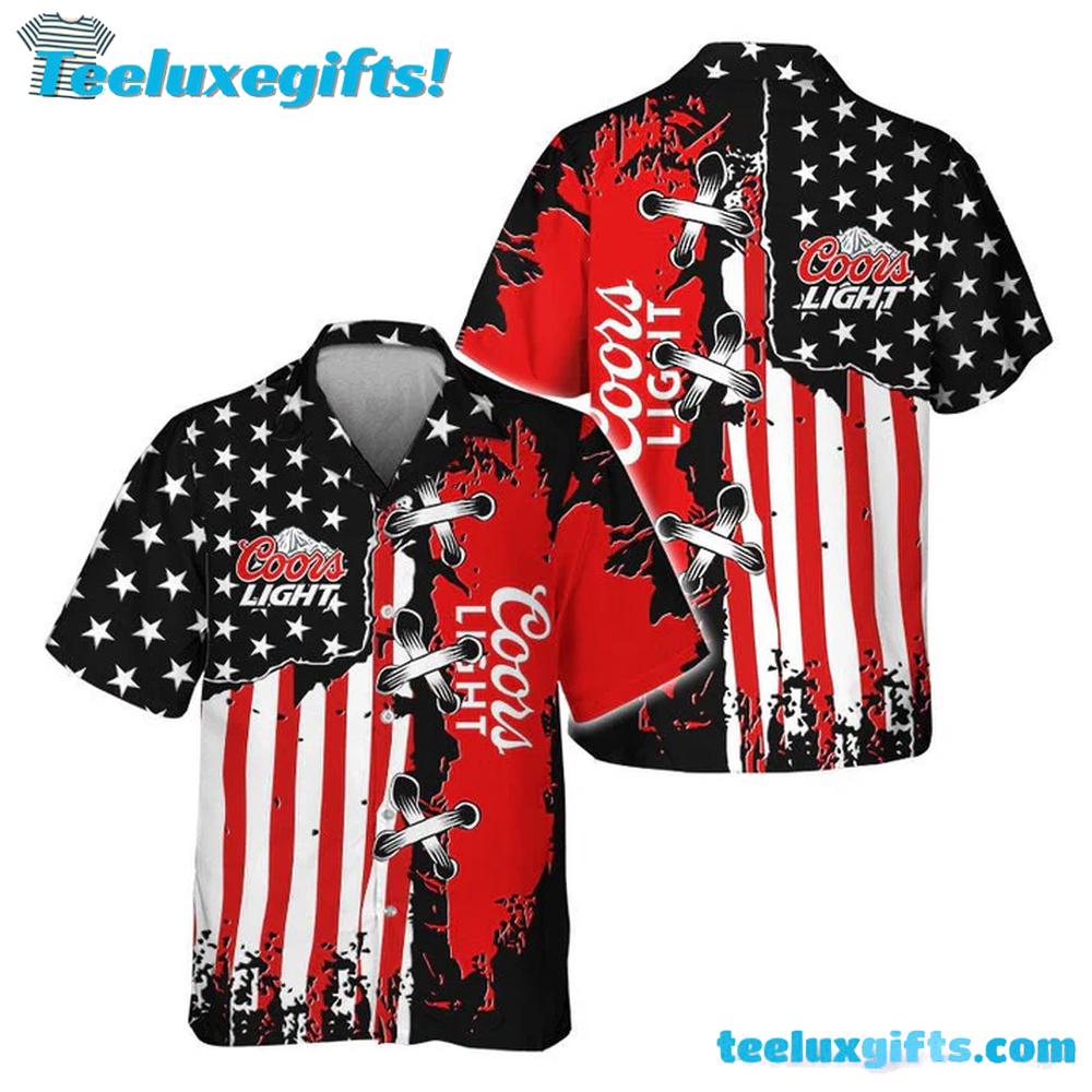 Coors Light Patriotic Grunge Flag Hawaiian Shirt