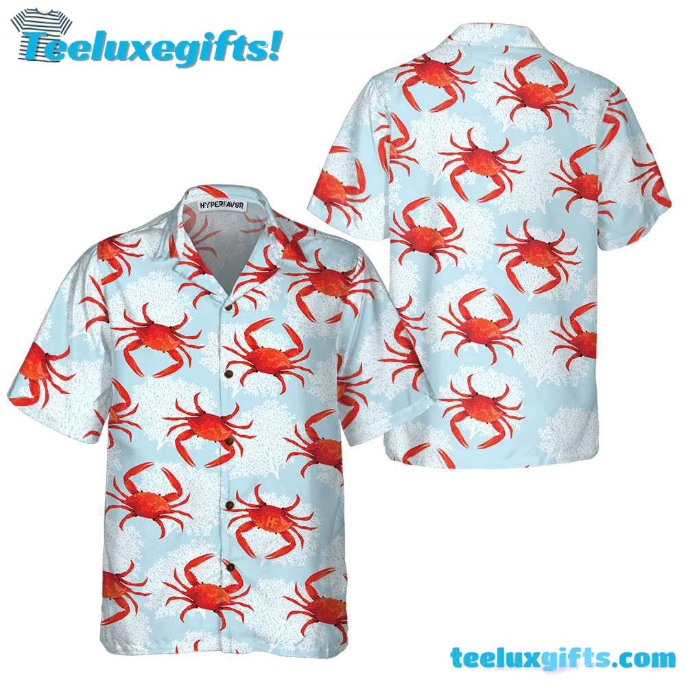 Crab On Light Blue Hawaiian Shirt