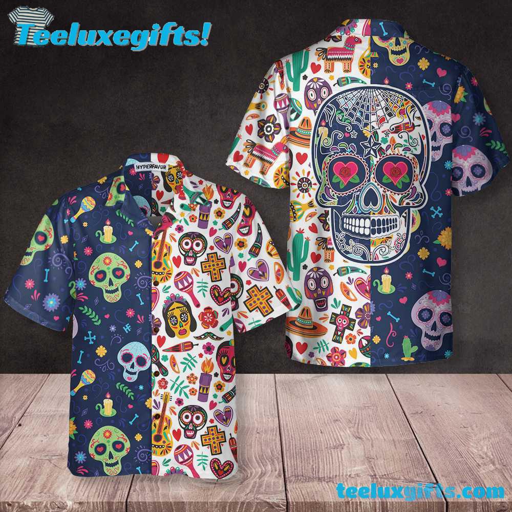 Dia De Los Muertos Mexican Skulls Flower Hawaiian Shirt
