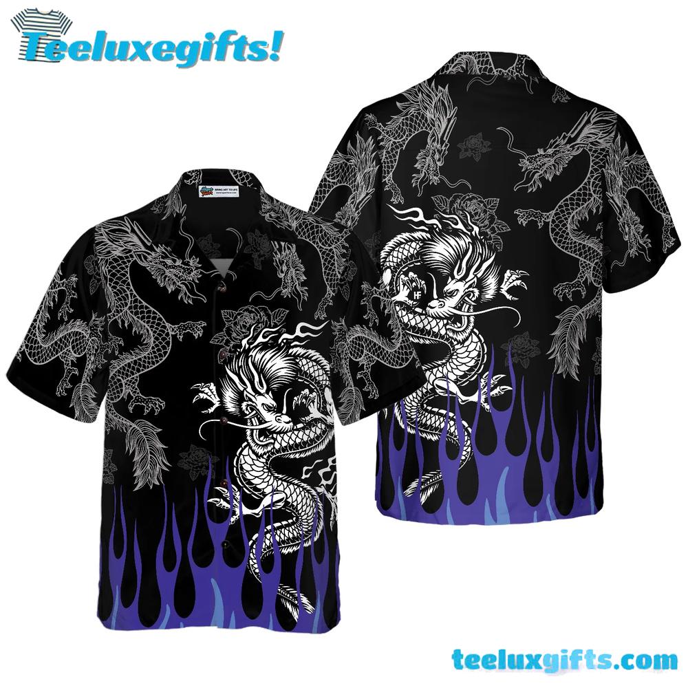 Dragon With Blue Flame Hawaiian Shirt
