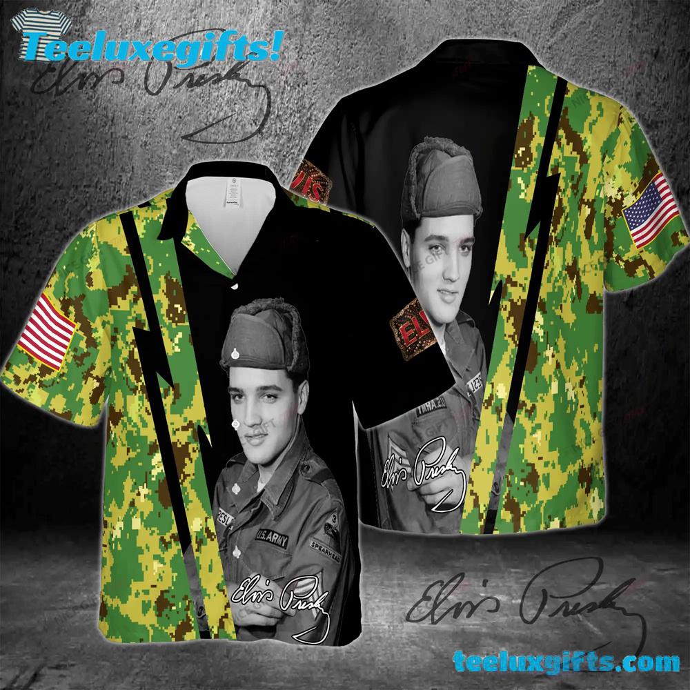 Elvis Presley Army Camo Summer Aloha Hawaiian Shirt