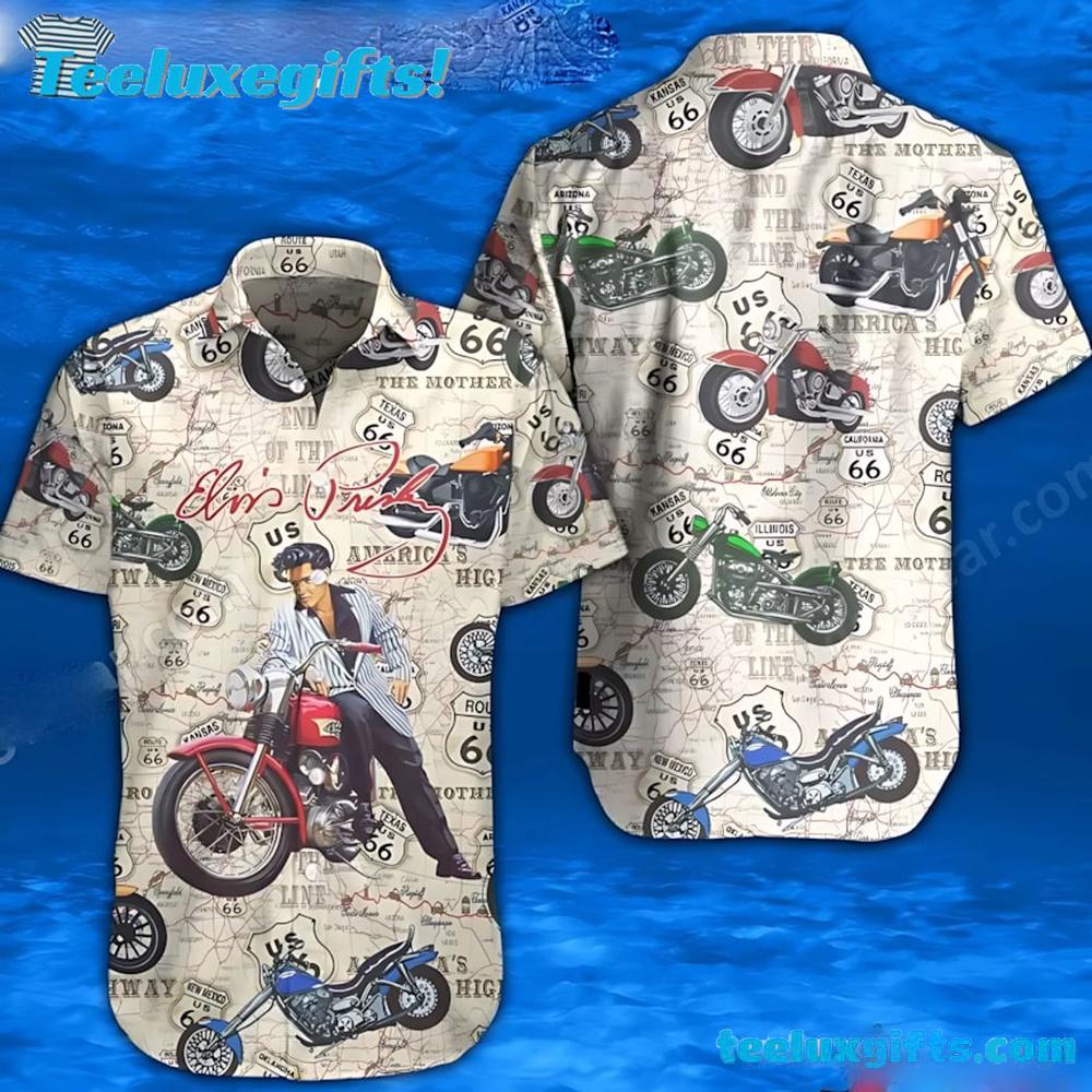 Elvis Presley Biker Us 66 Map Summer Aloha Hawaiian Shirt