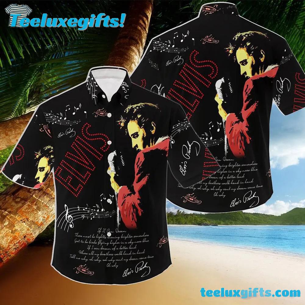 Elvis Presley Black & Red Concert Summer Aloha Hawaiian Shirt