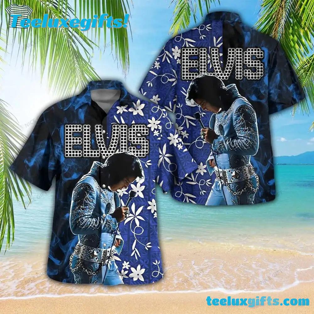 Elvis Presley Blue Suede Summer Aloha Hawaiian Shirt