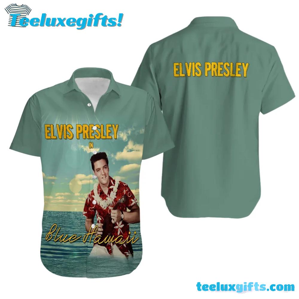 Elvis Presley In Blue Summer Aloha Hawaiian Shirt