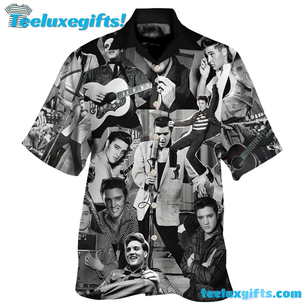 Elvis Presley The King Of Rock And Roll Black Summer Aloha Hawaiian Shirt