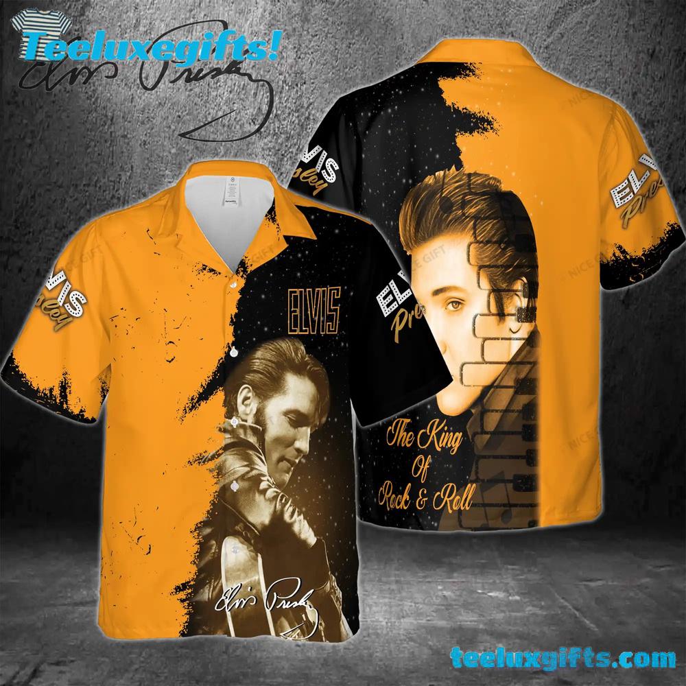 Elvis Presley The King Of Rock And Roll Gold Summer Aloha Hawaiian Shirt
