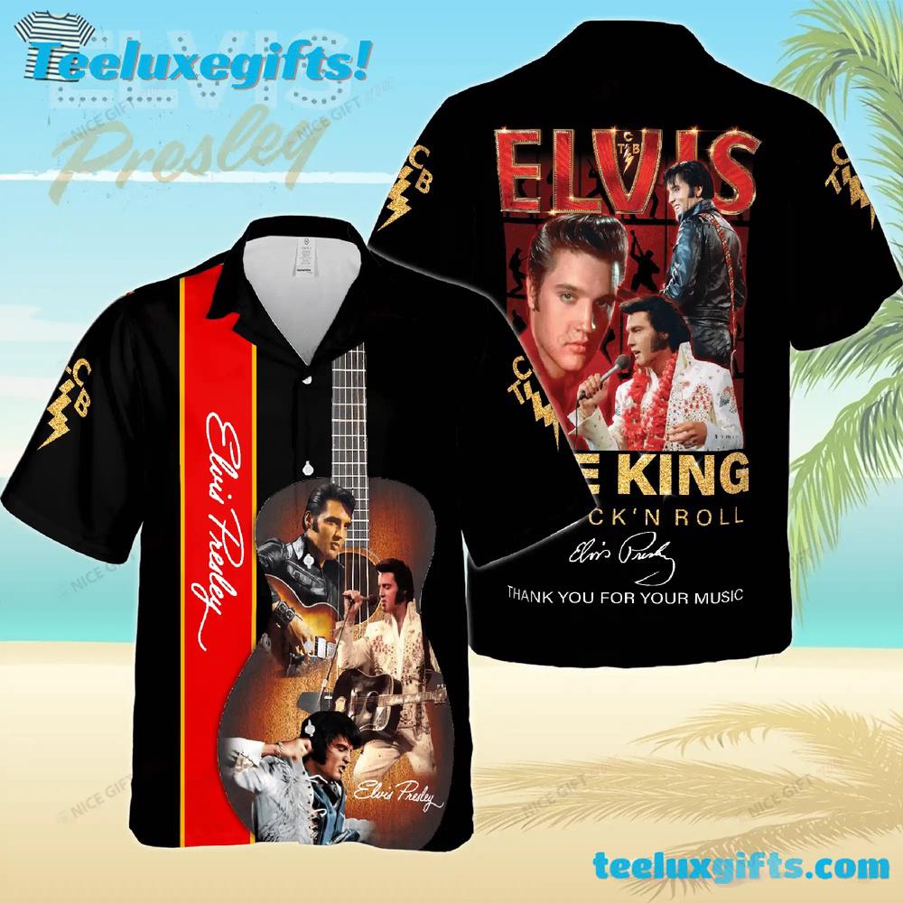 Elvis Presley The King Rock's Roll Signature Summer Aloha Hawaiian Shirt