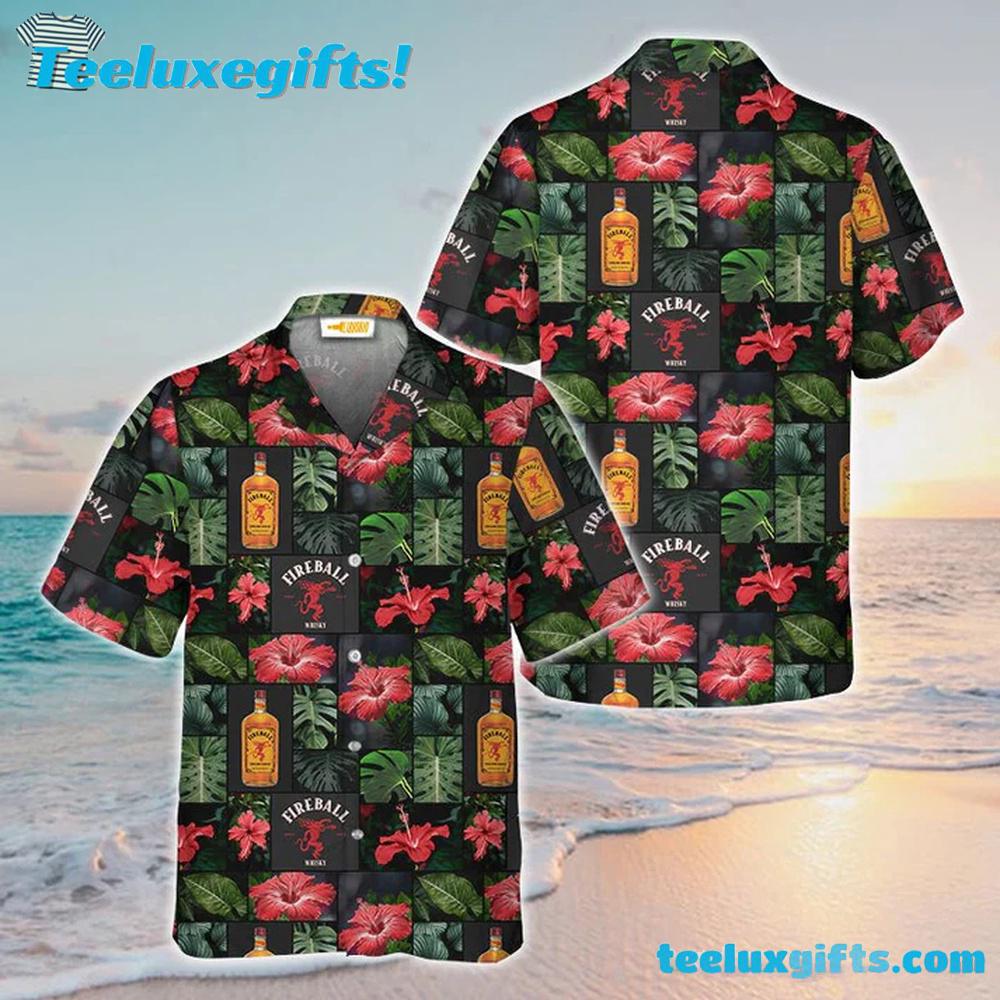 Fireball Tropical Hibiscus Flower Hawaiian Shirt
