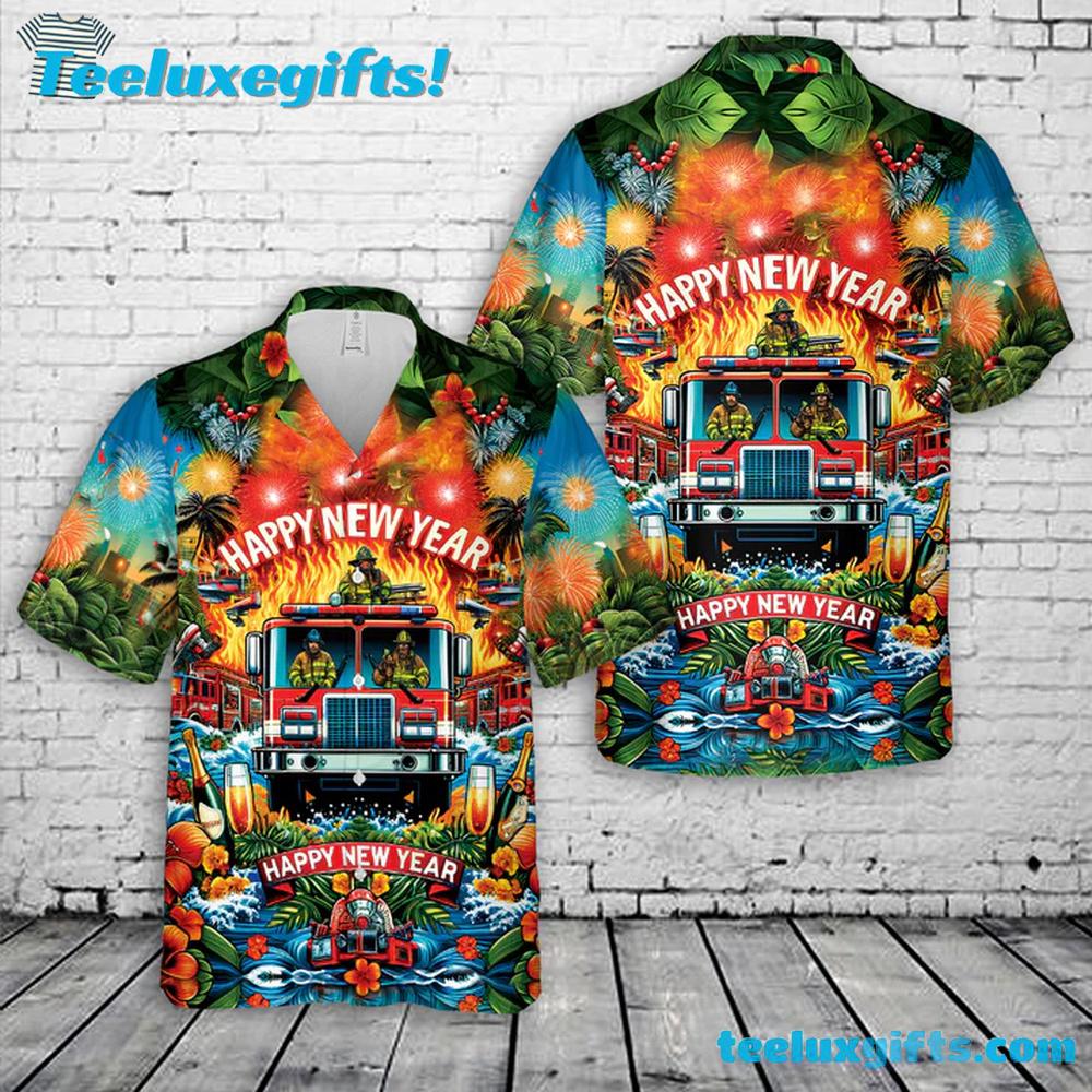 Firefighter Fire Truck Happy New Year Hawaiian Shirt Firefighter Fire Truck Happy New Year Hawaiian Shirt