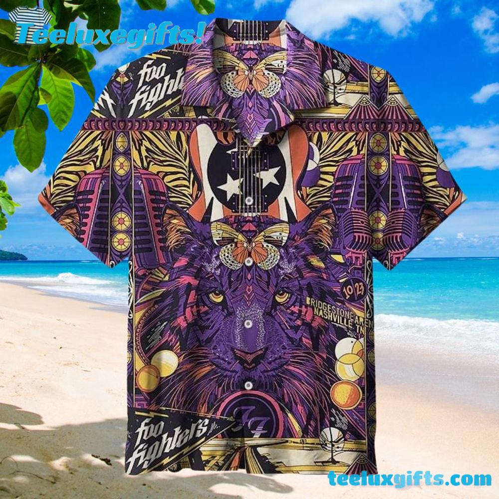 Foo Fighters Psychedelic Tiger Summer Aloha Hawaiian Shirt