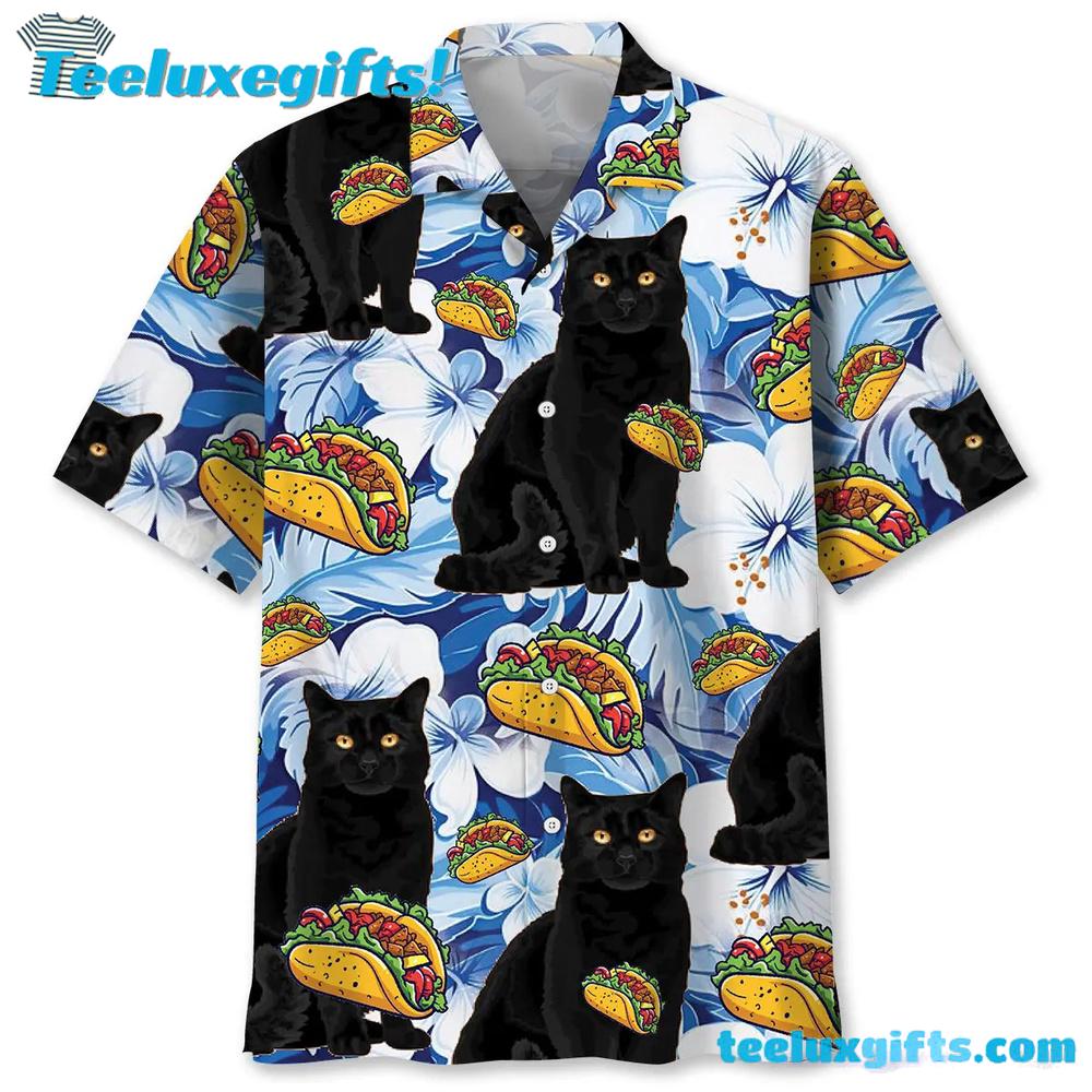 Funny Black Cat Taco Blue Hawaiian Shirt
