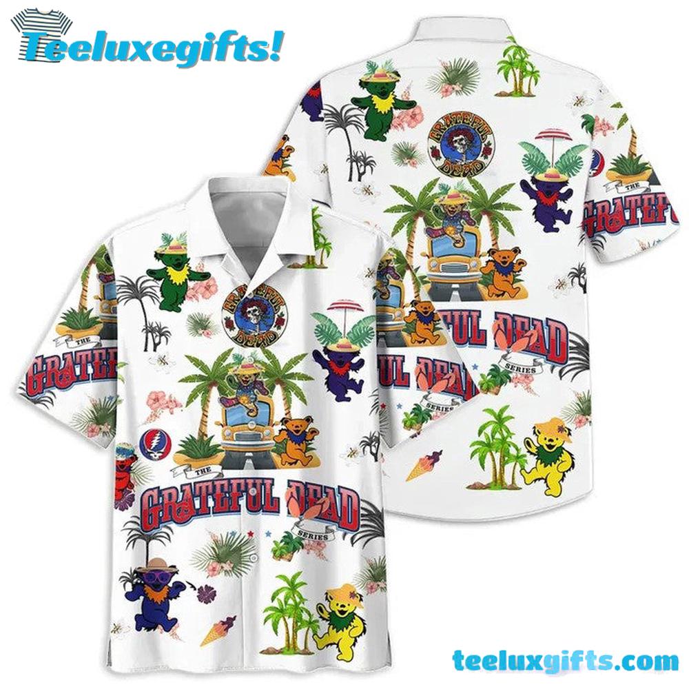 Grateful Dead Hawaiian Shirt with Bears and Bus