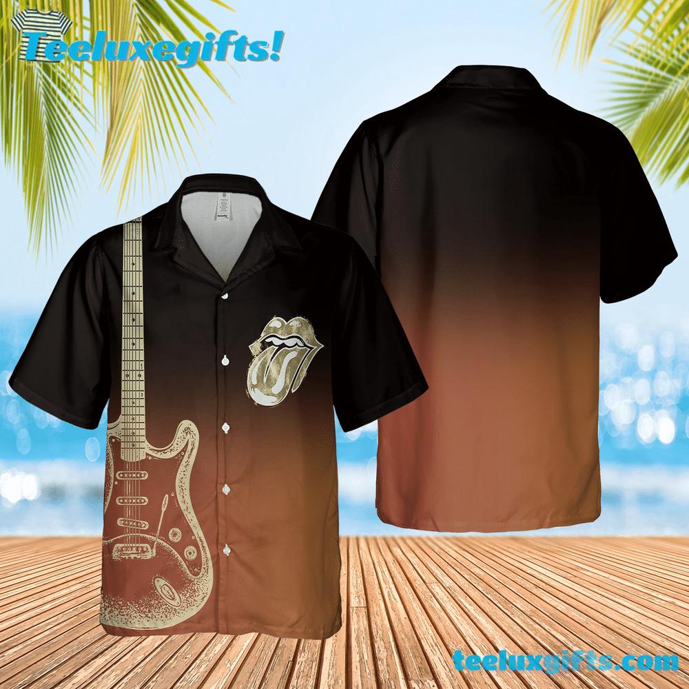 Guitar And The Rolling Stones Tongue Summer Aloha Hawaiian Shirt
