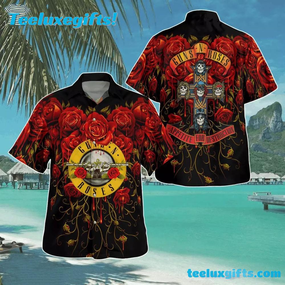 Guns N' Roses Floral Skull Summer Aloha Hawaiian Shirt