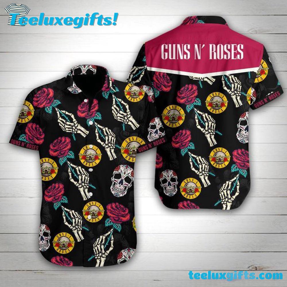 Guns N' Roses Skeleton Hand & Roses Summer Aloha Hawaiian Shirt