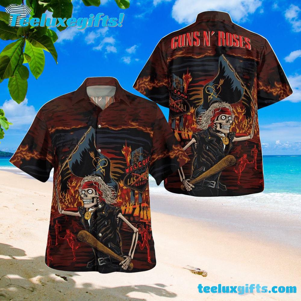 Guns N' Roses Skeleton Rocker Summer Aloha Hawaiian Shirt