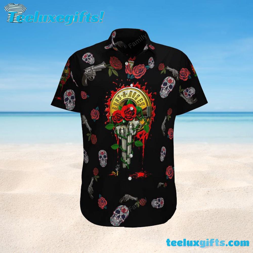 Guns N' Roses Skull and Roses Summer Aloha Hawaiian Shirt