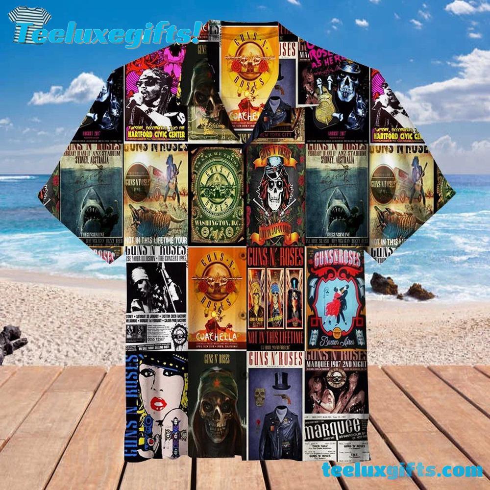Guns N' Roses Tour Poster Collage Summer Aloha Hawaiian Shirt