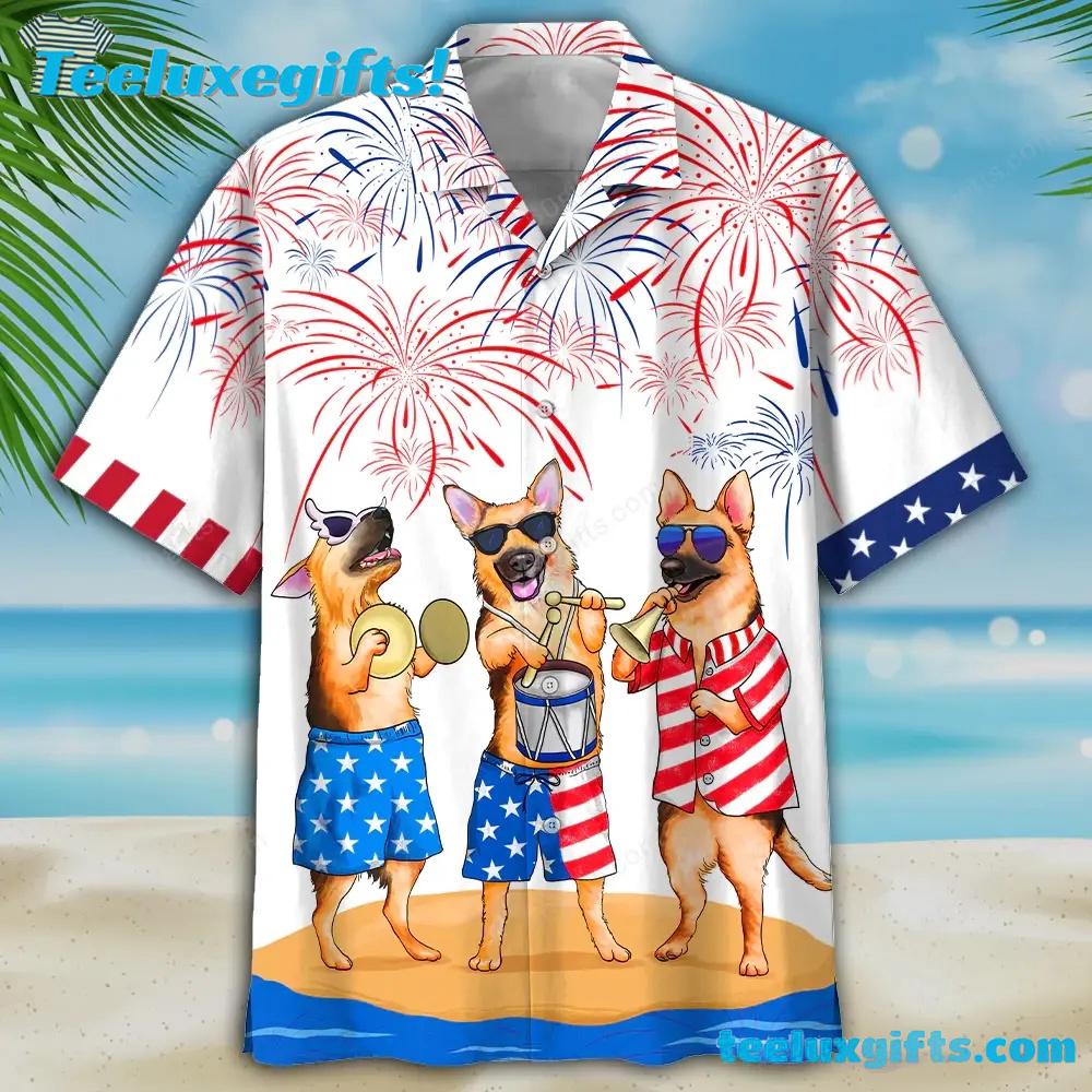 Happy Independence Day USA Funny German Shepherd Hawaiian Shirt