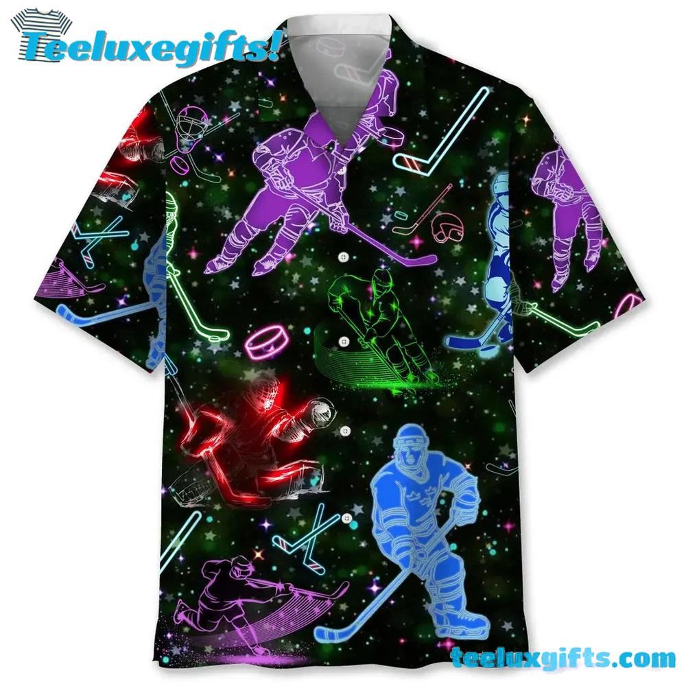 Hockey Neon Light Hawaiian Shirt