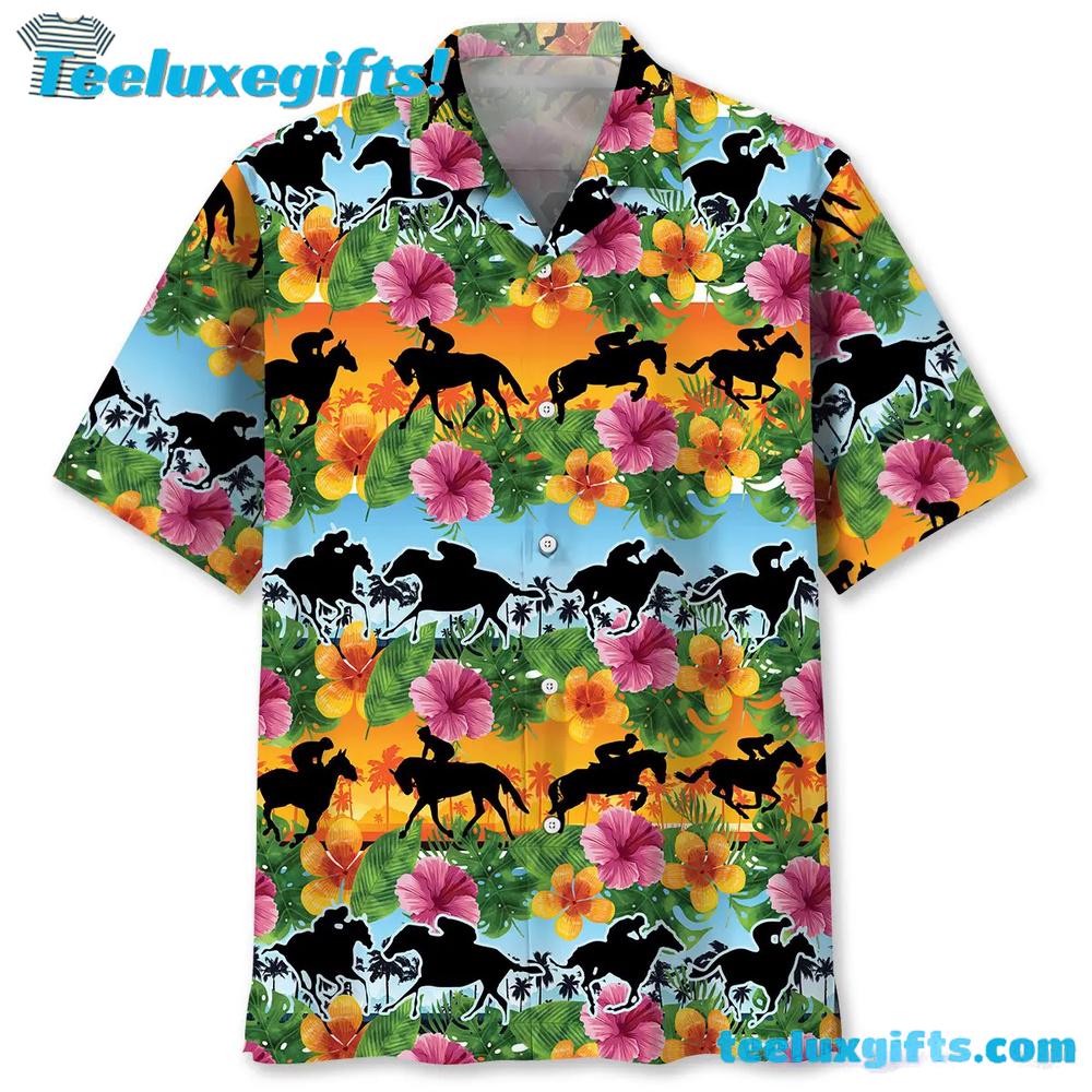 Horse Racing Tropical Color Hawaiian Shirt