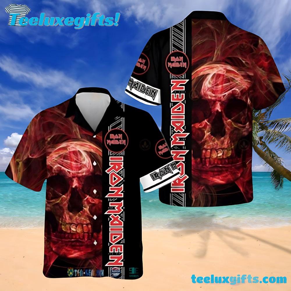 Iron Maiden Fiery Skull Inferno Summer Aloha Hawaiian Shirt