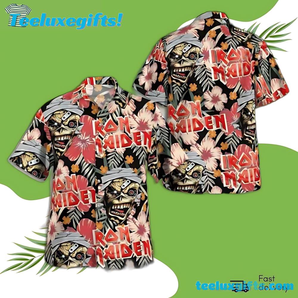 Iron Maiden Hibiscus Hell Album Montage Summer Aloha Hawaiian Shirt