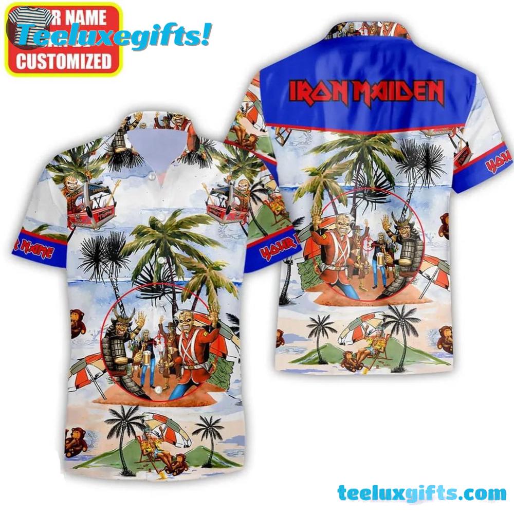 Iron Maiden Island Adventures Vintage Summer Aloha Hawaiian Shirt