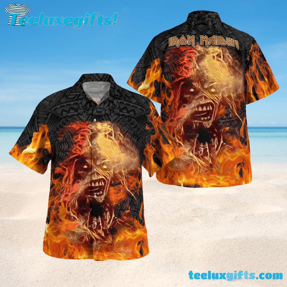 Iron Maiden Metal Flame Summer Aloha Hawaiian Shirt