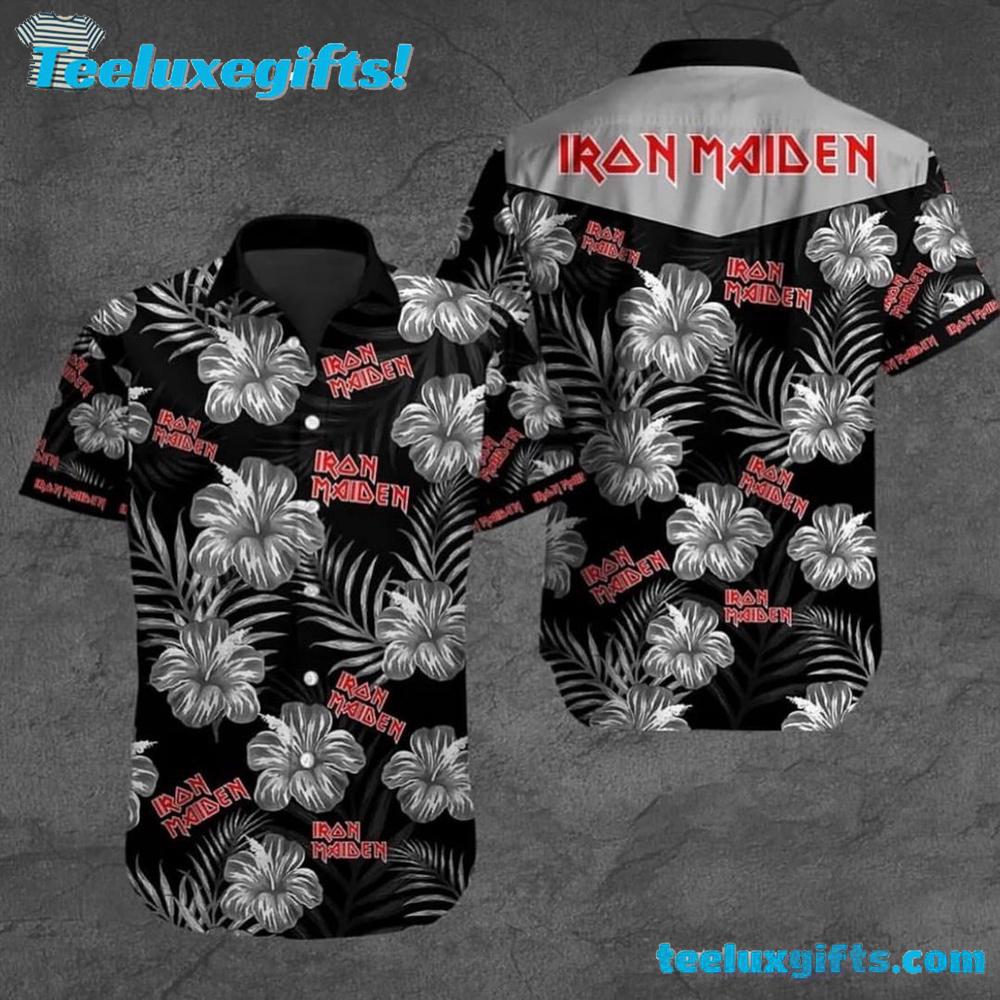 Iron Maiden Monochrome Hibiscus Summer Aloha Hawaiian Shirt